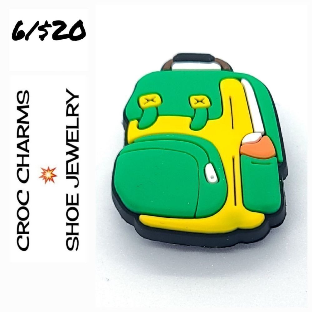 Green Backpack Back to School Book Bag 🎒 Rubber Shoe Croc Charms Bag Jewelry
